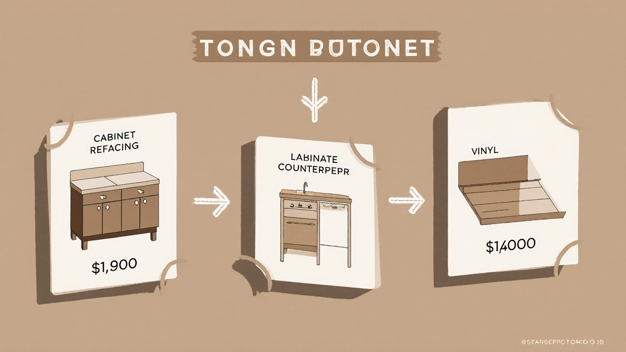 Visual budget breakdown of a kitchen remodel with icons representing key cost components.
