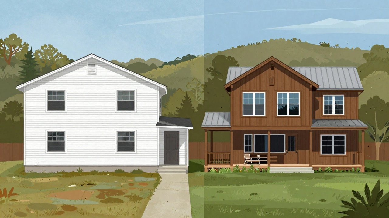 Side-by-side comparison of basic and luxury 2000 sq ft homes in Massachusetts.