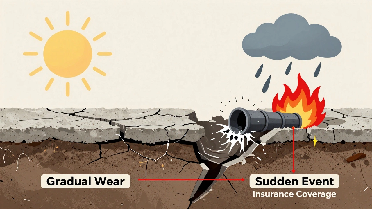 Split foundation diagram showing gradual wear versus sudden covered events.