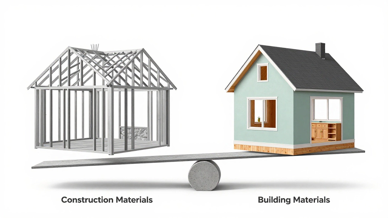 Split house illustration: left side structural frame in grayscale, right side finished interior in color.