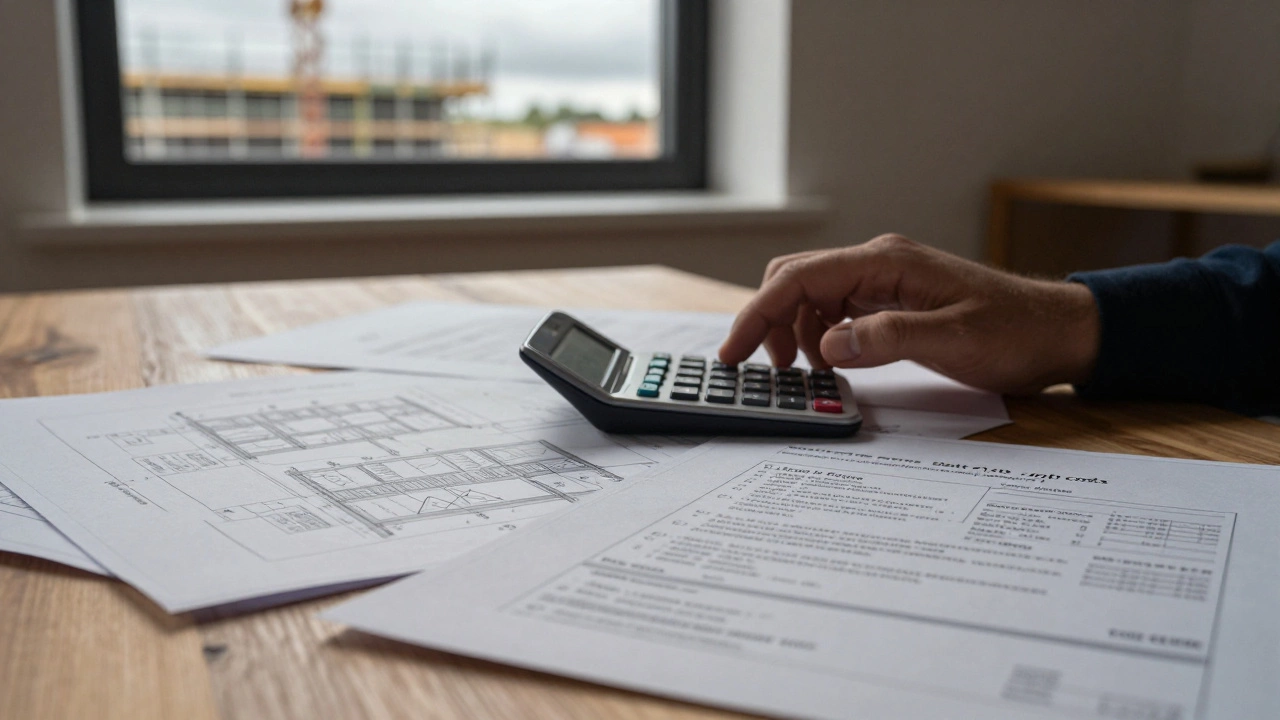 Close-up of blueprints and permits on a table, illustrating the hidden soft costs of building.