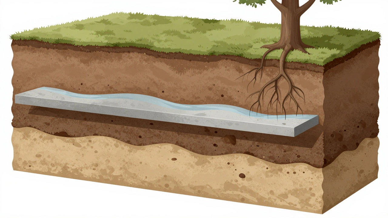 Diagram showing soil layers affecting a house foundation stability