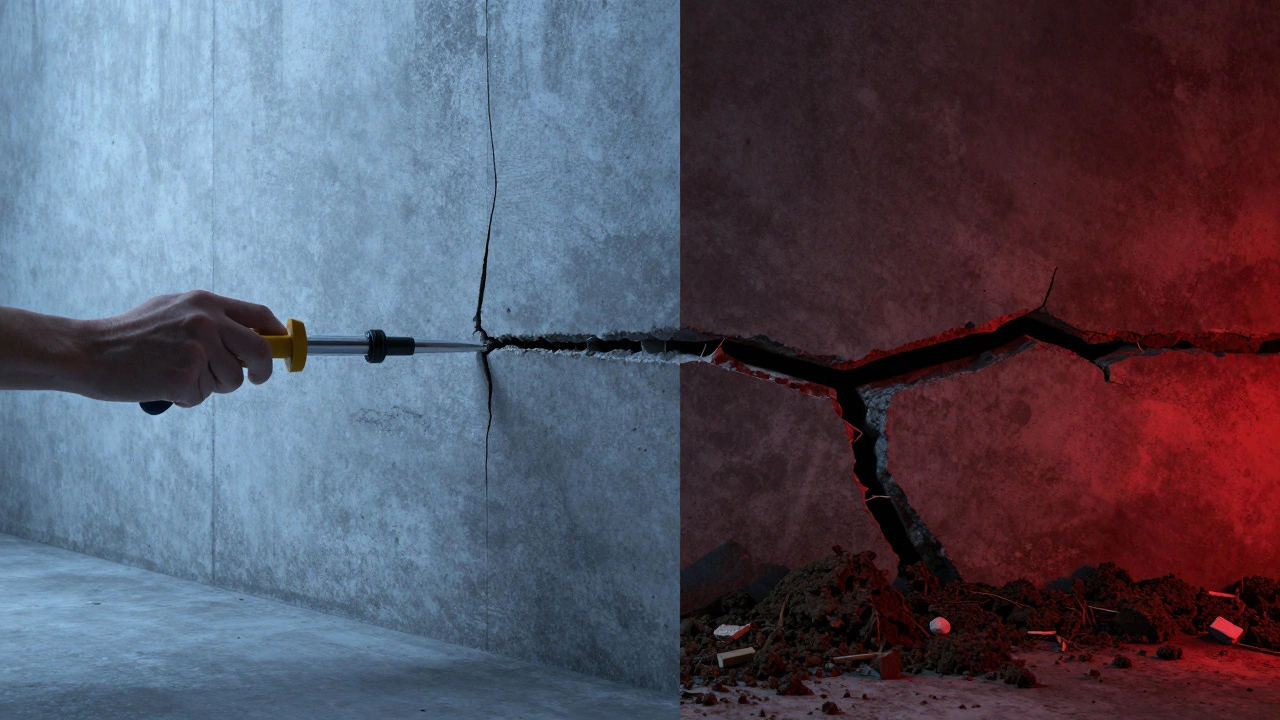 Comparison of a minor vertical crack versus a dangerous horizontal bowing crack