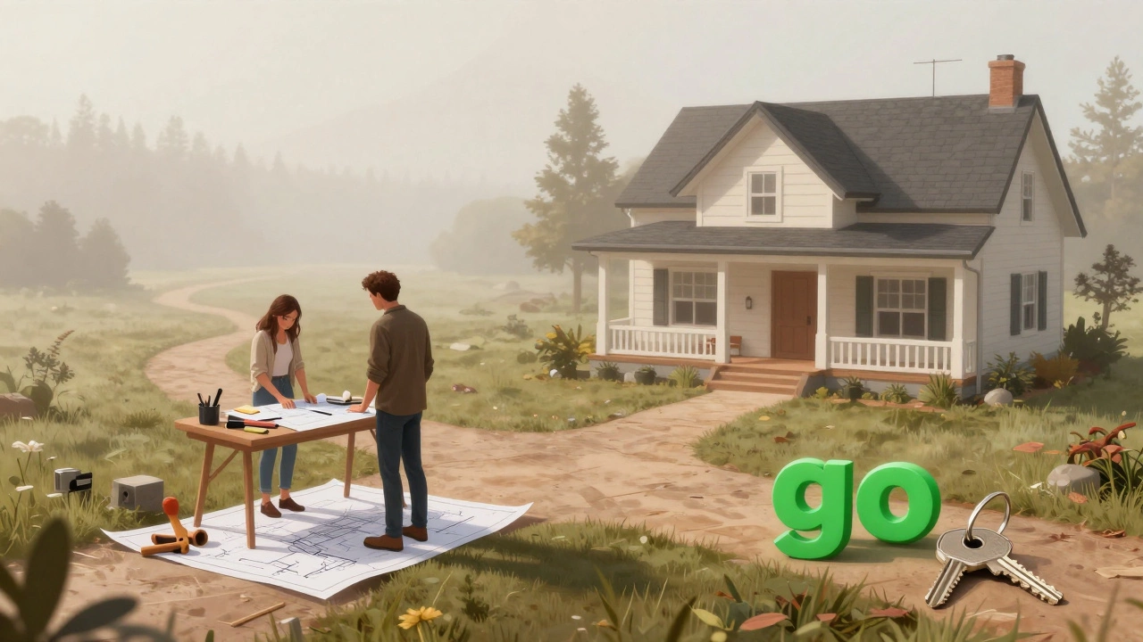 Couple deciding between building a custom home or buying an existing property.
