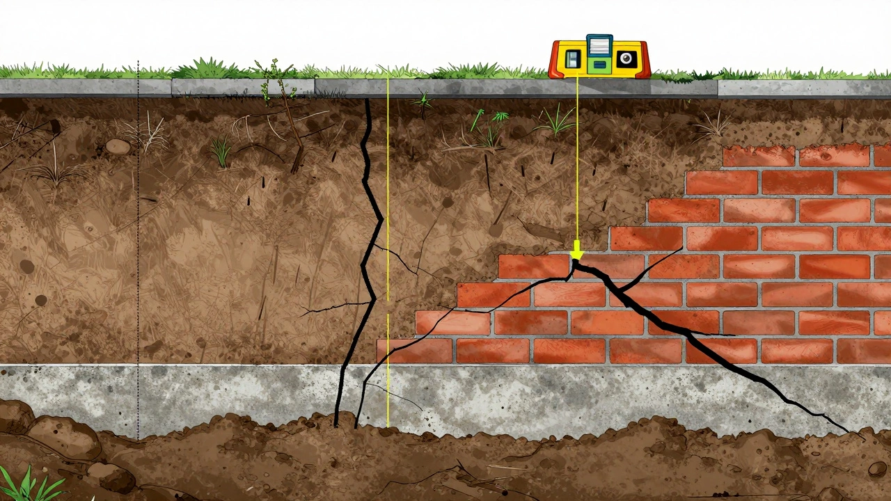 Cross-section diagram showing different types of foundation cracks