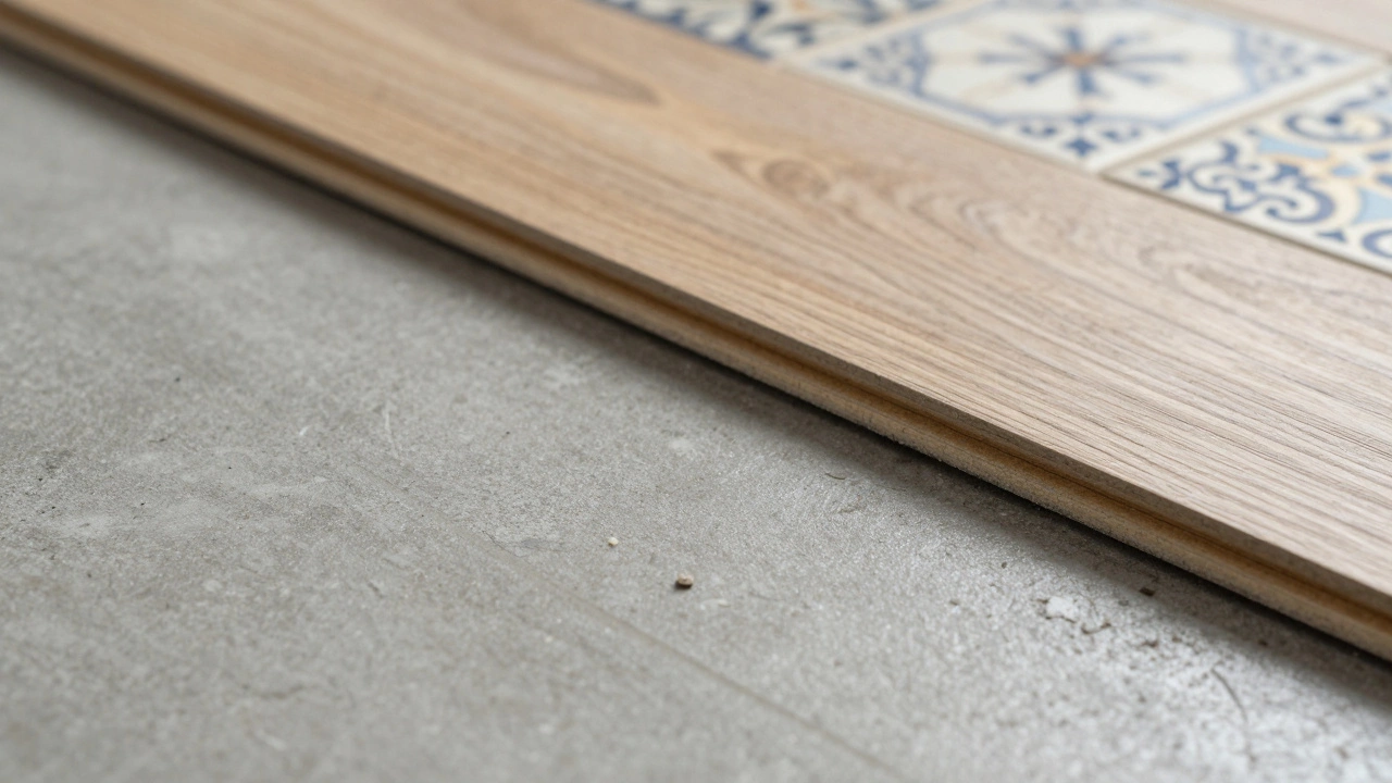 Close-up comparing durable commercial flooring with delicate residential wood