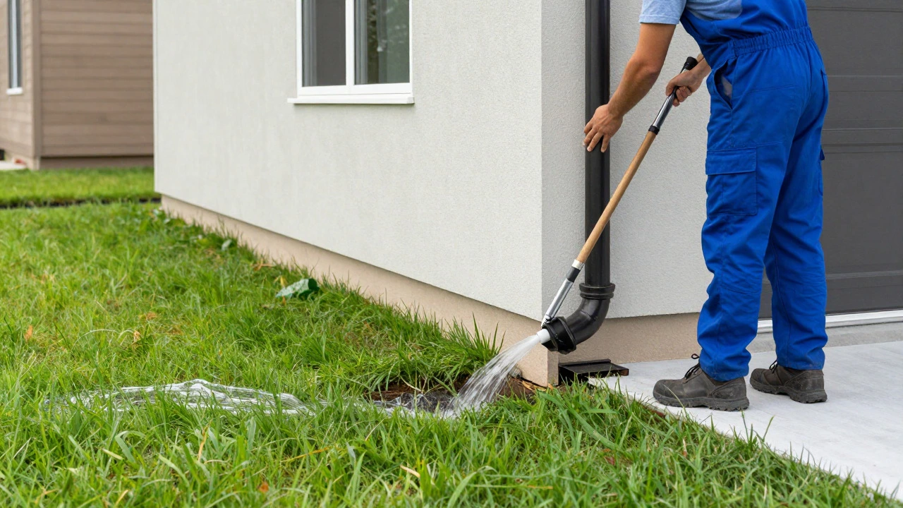 Home exterior with proper drainage and grading maintenance